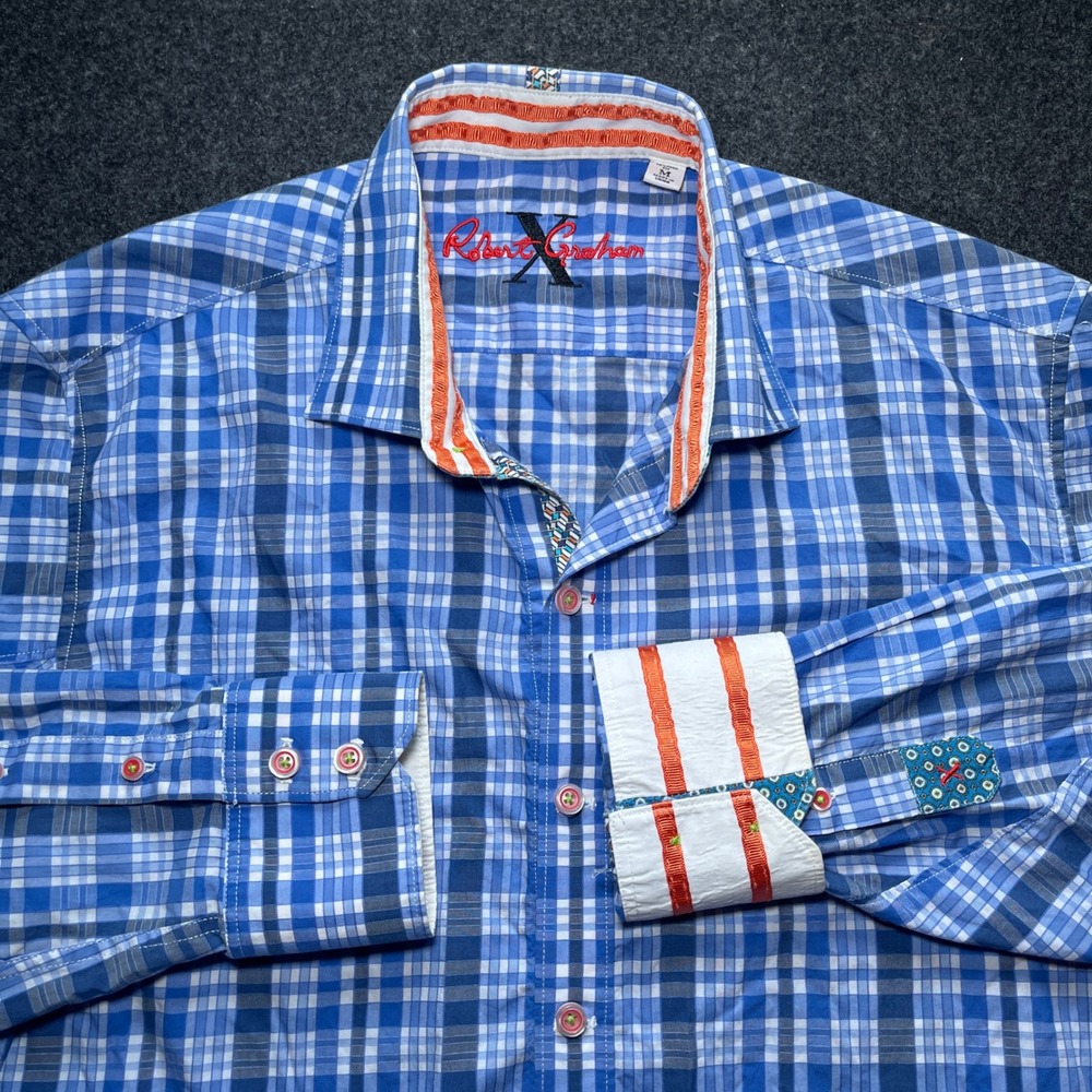 Robert Graham Button‎ Down Shirt Mens M Blue Plaid Tailored Fit Long Slv